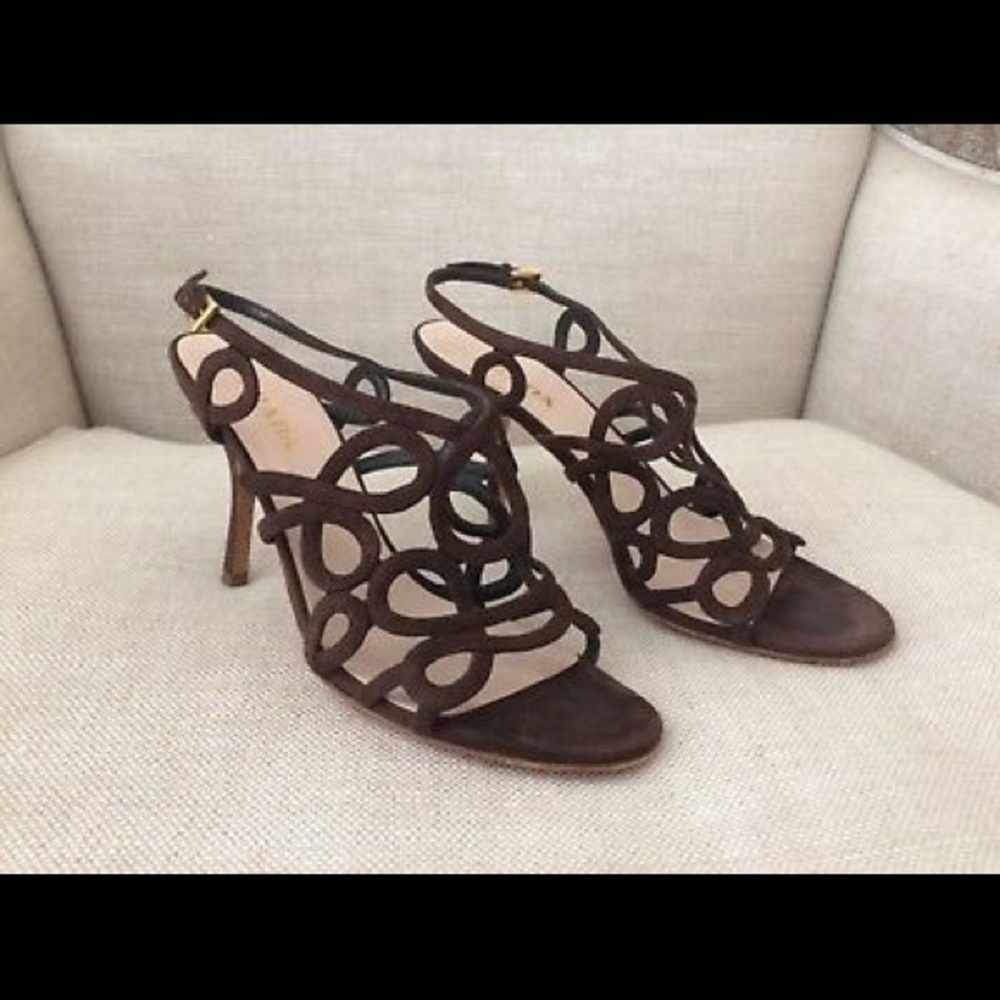 Prada Heels Caged Strappy Brown Suede Sandals EUC - Picture 2 of 8